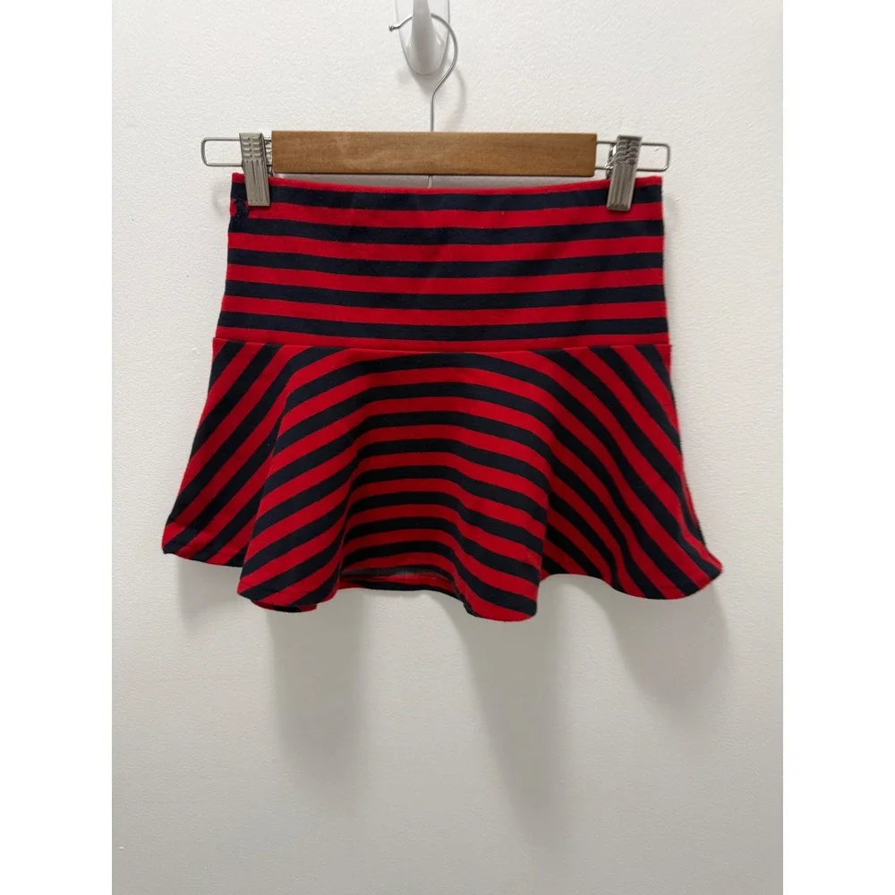 Polo Ralph Lauren Girls Red Navy Blue Striped Knit Skirt Size M 8-10